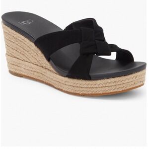 UGG Niyomee Wedge Sandals Womens 8 Black Suede Espadrille 1146910